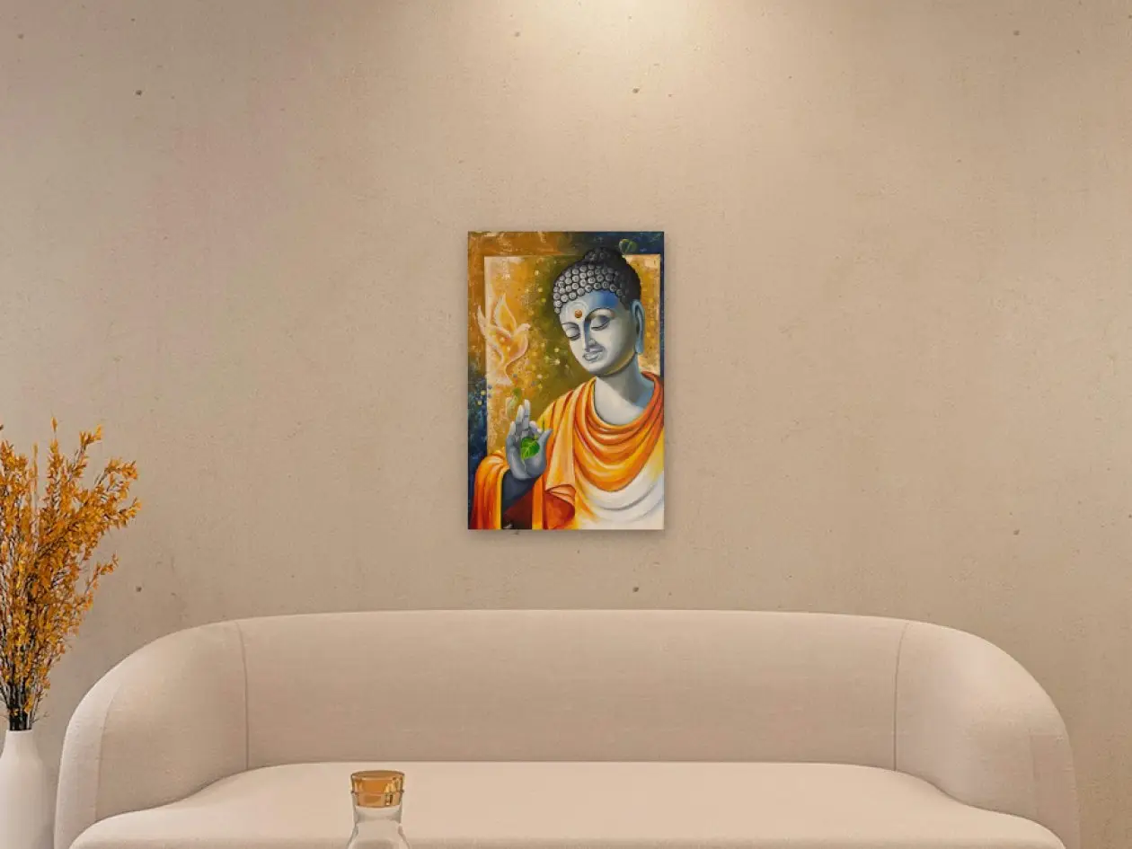 Buddha hanging in a living room